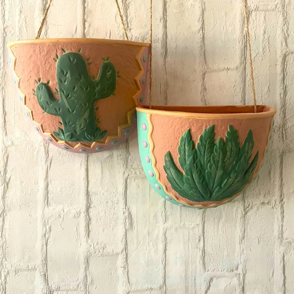 Southwest Hand-painted Cactus Plant Wall Sconces NEW!